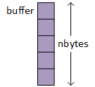 A picture of an array named 'buffer' with 'nbytes' number of elements.