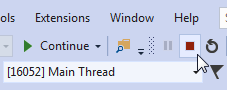 The screen capture shows that the debugger also has a stop button indicated by a red square in its center.