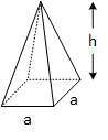 picture of a four sided pyramid with a square base with sides a and height of h.