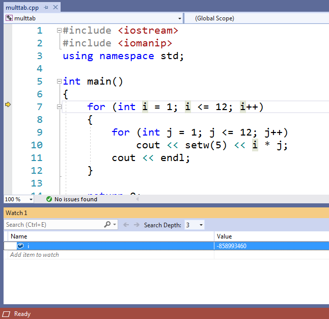  The 'Watch' window at the bottom of Studio has a row for every variable the programmer is watching. The debugger updates the displayed value whenever it changes during the debug session.