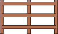 Three posts with two spans of fence, one span between each post. The middle post is attached to two spans, one on the left and one on the right.