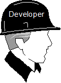 Picture of a person wearing a 'Developer' hat.