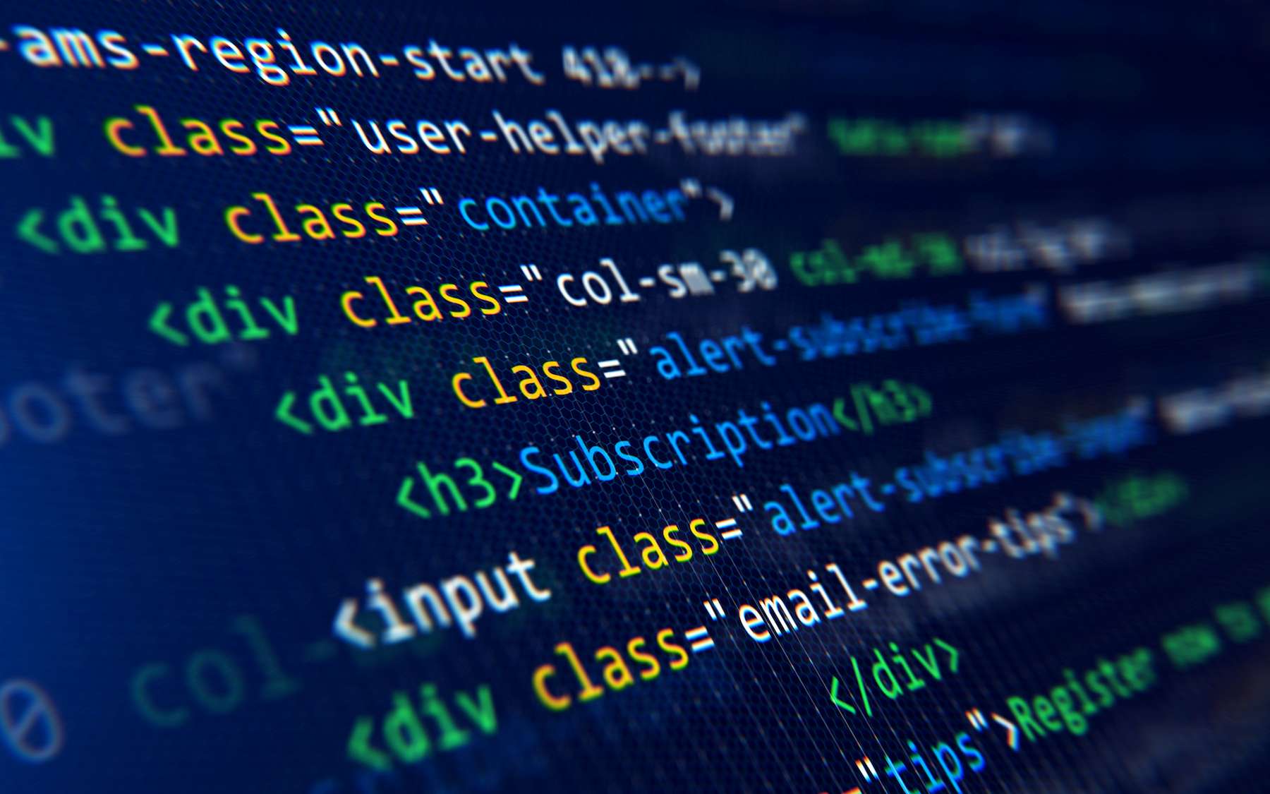 Zoomed in photo of HTML code