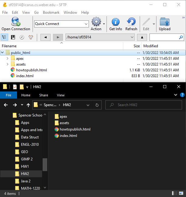 Comparing local file system with
Cyberduck file system